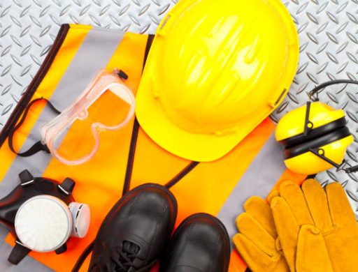 istockphoto-165829163-612×612 Industrial protective workwear shoot from above on diamond-plate background. Includes hard hat, safety glasses, earmuff, gloves, respiratory mask, steel toe shoes and safety vest. The predominant color is yellow, a color mostly used in safety items. Studio image taken with Canon EOS 5D Mk II